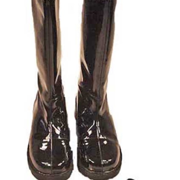 BOOTS LONDON FOG PATENT KNEE HIGH BOOTS, TAGS ON, Sz 8B, BLACK, HEEL 2 ¼ inches, - Picture 1 of 8